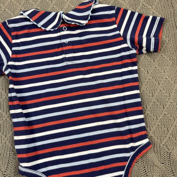 Classic Prep Striped Navy and Red Baby Onesie with Peter Pan Collar - 12/18M - Picture 11 of 13